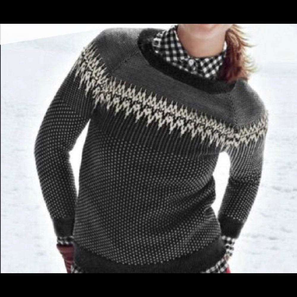 J Crew Women’s Black White Fair Isle Knit Sweater Wool Size Medium